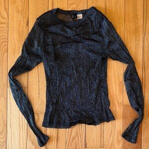 Shimmery Black Mesh Long Sleeve Knit Top